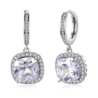 Yellow Gold Platinum Plated Earrings  Drop Dangle Zirconia Latch Back Clasp L594