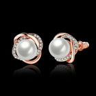 White Rose Gold Plated Pearl Zirconia Stud Earrings L69