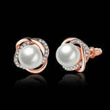 White Rose Gold Plated Pearl Zirconia Stud Earrings L69