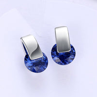Platinum Plated Earrings Stud AAA Zirconia Blue Push Back Clasp L590
