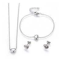 Stainless Steel Set Pendant Necklace Earring Bracelet Heart Gold Silver 17" P679