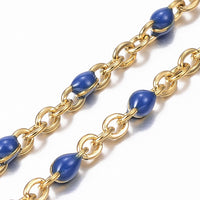 Stainless Steel Chain Anklets Bracelet Enamel Blue Red Green Gold 9" 2mm P279