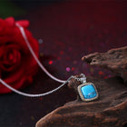 Platinum Plated Necklace Pendant Drop Kallaite Blue 19 Inch 1MM Lobster  B193