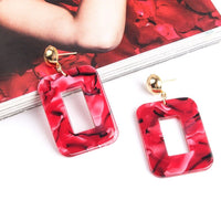 Dangle Earrings Cellulose Acetate Rectangle Gold Black  Red 55x30mm  P646