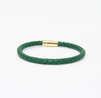 Unisex Men's Genuine Leather Stainless Steel Magnetic Clasp Bracelet Green