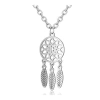 304 Stainless Steel Pendant Necklace Flower Feather Silver Color 16"  A413