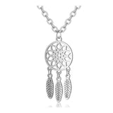 304 Stainless Steel Pendant Necklace Flower Feather Silver Color 16"  A413