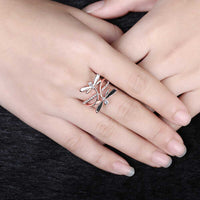 Rose Gold Platinum Plated Ring Black AAA Zirconia Women Dragonfly B164