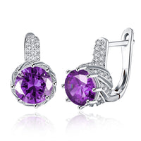 Platinum Plated Earrings Hoop Huggies AAA Zirconia Blue Latch Back Clasp L588