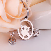 Stainless Steel Womens Unisex Set 18 Inch Necklace Earrings Owl Y92