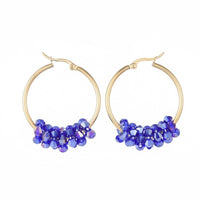 Stainless Steel Hoop Earrings Glass Bead Gold 12 Gauge 42x33 2mm 0.8x1.2mm A177