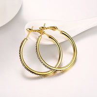 Rose Yellow Gold Silver Zirconia Latch Back Hoop Earrings L113