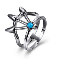 Platinum Black Gunmetal Plated Spikes Ring Womens Kallaite Stone Blue B503