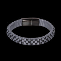 Stainless Steel Leather Bracelet 7.87 Inch Omega Clasp L331