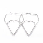 201 Stainless Steel Hoop Earrings Heart Stainless Steel Color 1.7" to 3.4" P541