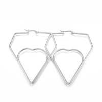 201 Stainless Steel Hoop Earrings Heart Stainless Steel Color 1.7" to 3.4" P541