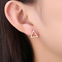Rose Gold Plated Earrings Triagle Stud Push Back Clasp L514