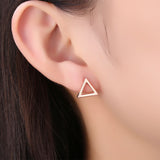 Rose Gold Plated Earrings Triagle Stud Push Back Clasp L514