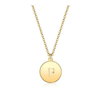 Pendant Necklace Chains Flat Round Initial Alphabet Letter Gold 16.15" P652