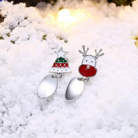 Enamel Stud Earrings Christmas Reindeer Rudolph Christmas Tree 37x13mm P134