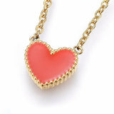 Stainless Steel Set Pendant Necklace Earring Bracelet Enamel Heart Red Gold P748