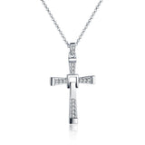 Rose Gold Platinum Plated Necklace Pendant Cross Zirconia 28 Inches 1.5MM B88