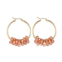 Stainless Steel Hoop Earrings Glass Bead Gold 12 Gauge 42x33 2mm 0.8x1.2mm A177