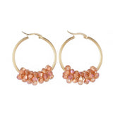 Stainless Steel Hoop Earrings Glass Bead Gold 12 Gauge 42x33 2mm 0.8x1.2mm A177