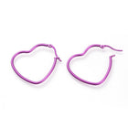 Stainless Steel Hoop Earrings Heart Purple Green Pink Yellow 1.5" To 2.2" P575