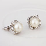 White Rose Gold Plated Pearl Zirconia Stud Earrings L69