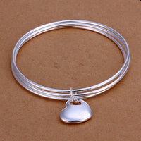 Unisex Sterling Silver Plated Yellow Gold Silver Plated Heart Bangle Charm Bracelet L68