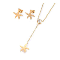 Stainless Steel Set Earrings Pendant Necklace Starfish Gold Silver 16.54" P726