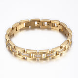 Stainless Steel Watch Band Bracelet Cubic Zirconia Gold 9"(230mm); 12mm P228