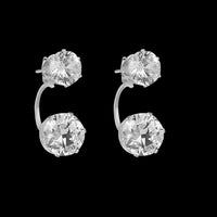 Double Flat Round Brass Cubic Zirconia Stud Earrings Clear platinum 26mm  P556