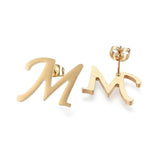 Stainless Steel Pendant 2" Earrings Necklace 17.7" Set Alphabet Letter Gold P814