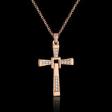 Rose Gold Platinum Plated Necklace Pendant Cross Zirconia 28 Inches 1.5MM B88