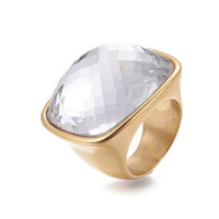 304 Stainless Steel Finger Rings Faceted Glass Clear Size 6~9 16~19mm Z679