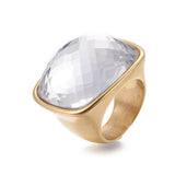 304 Stainless Steel Finger Rings Faceted Glass Clear Size 6~9 16~19mm Z679