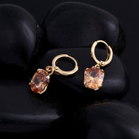 Gold Rhinestone Dangle Hoop Earrings Crystal Brown Red Purple 25x8mm Z267