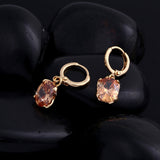 Gold Rhinestone Dangle Hoop Earrings Crystal Brown Red Purple 25x8mm Z267