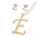 Stainless Steel Pendant 2" Earrings Necklace 17.7" Set Alphabet Letter Gold P814