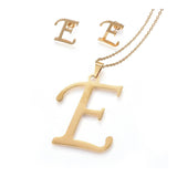 Stainless Steel Pendant 2" Earrings Necklace 17.7" Set Alphabet Letter Gold P814