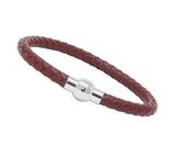 Unisex Men's Genuine Leather Stainless Steel Magnetic Clasp Bracelet Burgundy