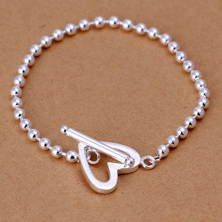 Unisex Women's Sterling Silver Plated  Bracelet Beads Size 8.5 Inches 4MM Toggle L6
