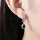 Platinum Plated Earrings Drop Dangle AAA Zirconia Blue Latch Back Clasp L591