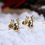 Stud Earrings Zirconia Christmas Rudolph Reindeer Platinum Gold 10x12mm P135