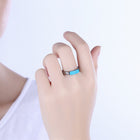 Platinum Plated Black Gunmetal Band Plain Ring Womens Kallaite Stone Blue B500
