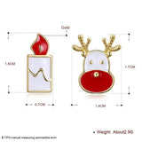 Rose Gold Silver Enamel Stud Earrings Christmas Reindeer Rudolph 16x7mm P132