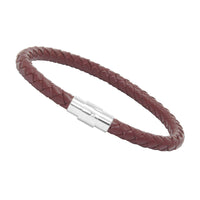 Unisex Men's Genuine Leather Stainless Steel Magnetic Clasp Bracelet Burgundy