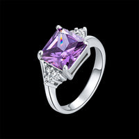 White Gold Purple Zirconia Band Ring Size 8 B88